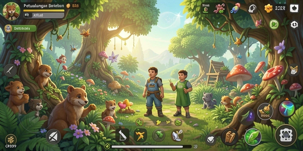 Tangkapan layar gameplay CRS99 yang menampilkan aktivitas berkebun seru.