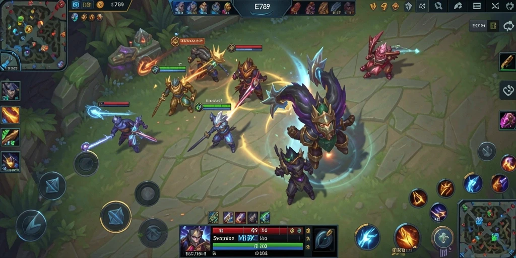 Screenshot gameplay EE789 yang menunjukkan pertarungan seru di arena.