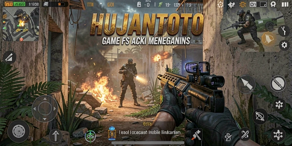 Tangkapan layar gameplay HUJANTOTO menunjukkan aksi seru dalam pertempuran FPS.