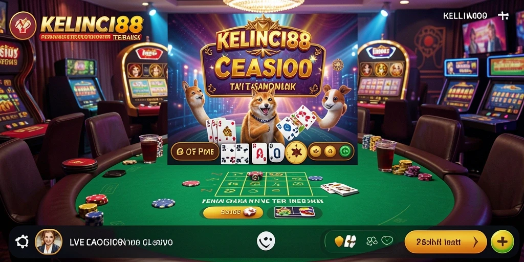 Tampilan gameplay <strong>KELINCI88</strong> yang mendebarkan dengan dealer langsung dan suasana kasino.