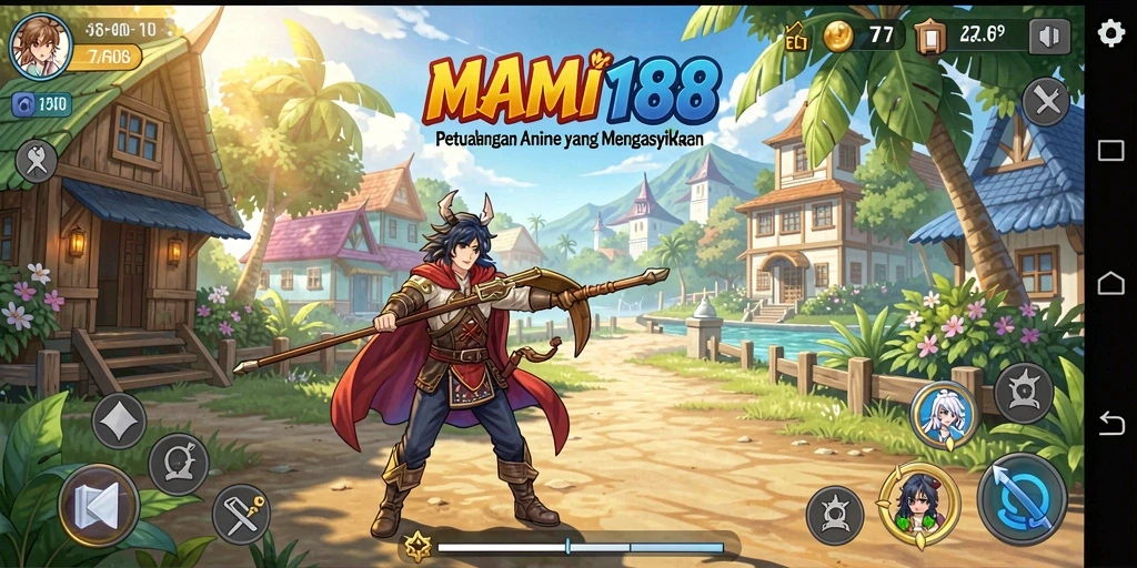 Screenshot gameplay MAMI188 yang penuh aksi dan karakter anime.