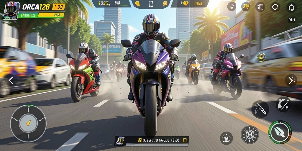 Tampilan gameplay menegangkan dalam ORCA128 yang penuh aksi.