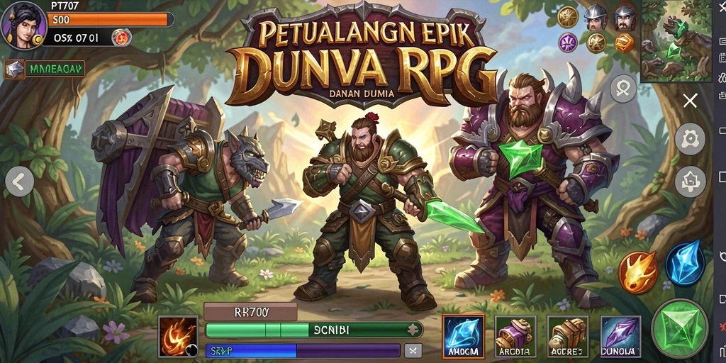 Tangkapan layar utama PT707 menampilkan aksi RPG epik dan karakter yang keren.