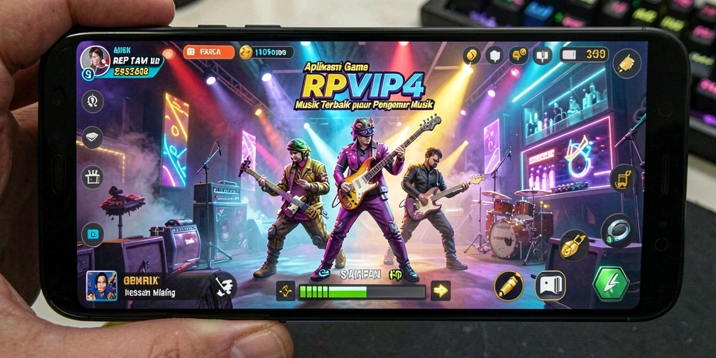 Screenshot permainan RPVIP4 menampilkan pengalaman musik yang seru dan interaktif.