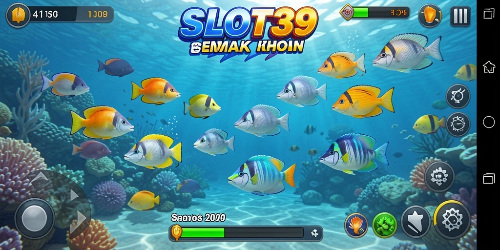 Screenshot gameplay SLOT39 menunjukkan aksi menembak ikan yang seru.