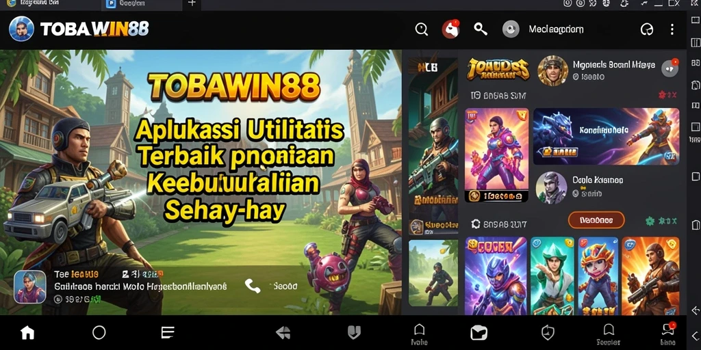 Tampilan utama TOBAWIN88 dengan fitur utilitas lengkap.