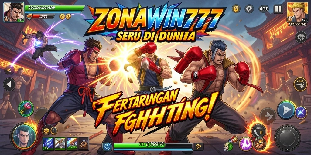 Gameplay ZONAWIN777 menunjukkan pertarungan intens dengan karakter unik.